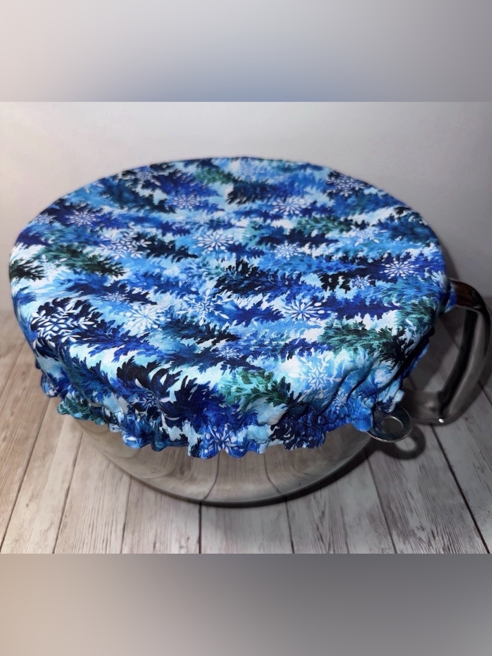 Winter Blue Trees Christmas Reversible KitchenAid Mixer Mixing Bowl Cover
